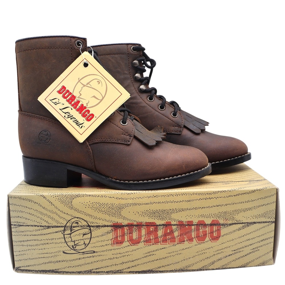 Durango Lil Legends Kids 13.5 Tan Leather Lace Roper Boots Vintage Deadstock NWT